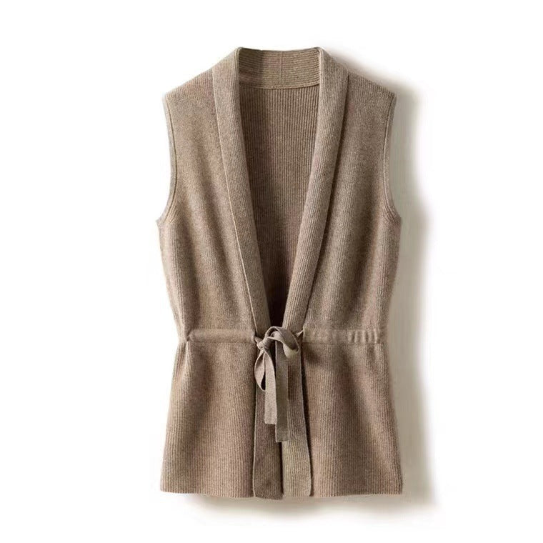Damen Kaschmir Gilet mit Gürtel Elegant - IdealeKleiden