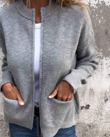 Cardigan pratique zippé avec poches latérales