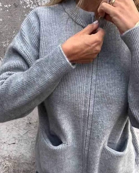 Praktischer Cardigan mit Reißverschluss und Seitentaschen - IdealeKleiden