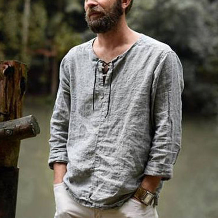 Chemise homme en lin Été élégante à lacets