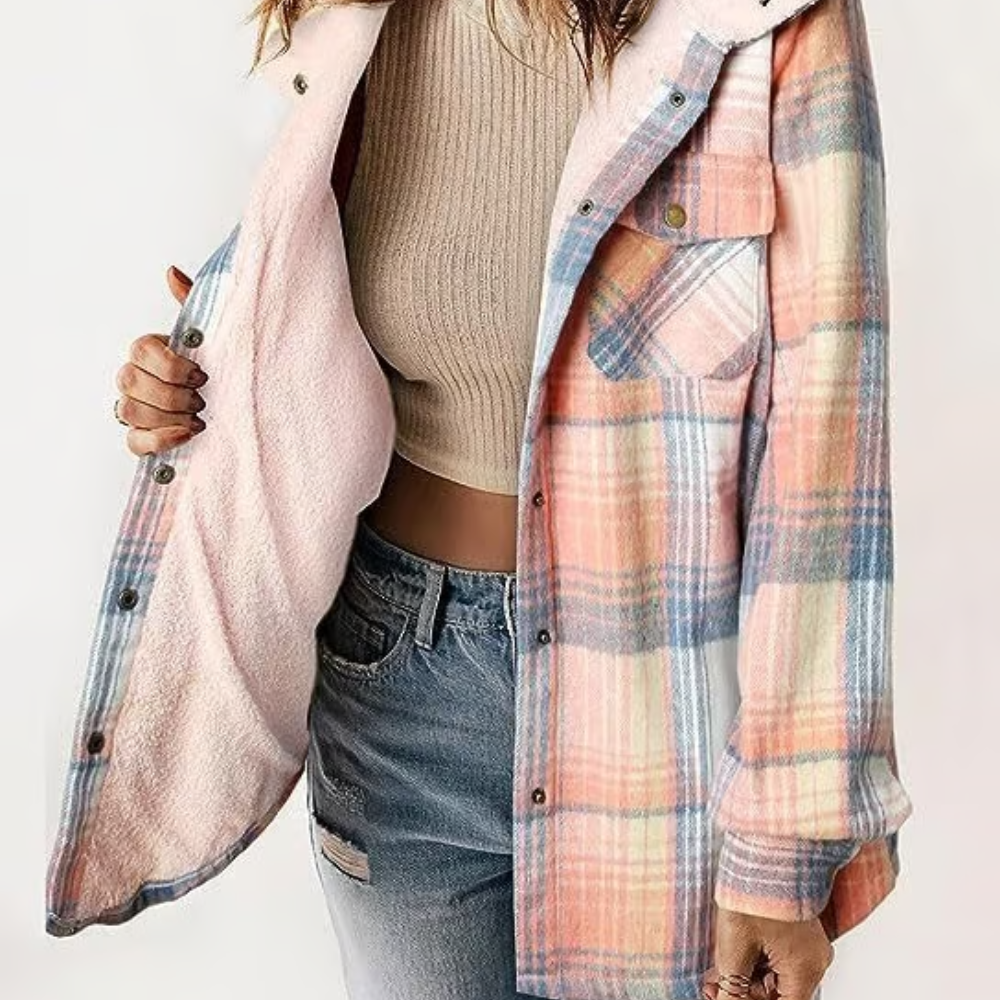 Karierte Herbstjacke Lässig Kapuzen - IdealeKleiden