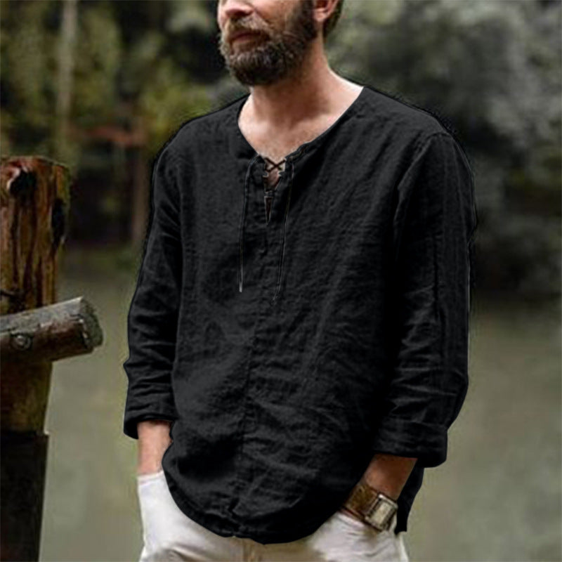 Chemise homme en lin Été élégante à lacets