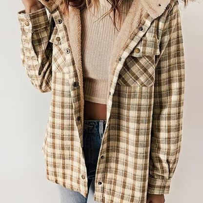 Veste d'automne à carreaux Décontractée à capuche