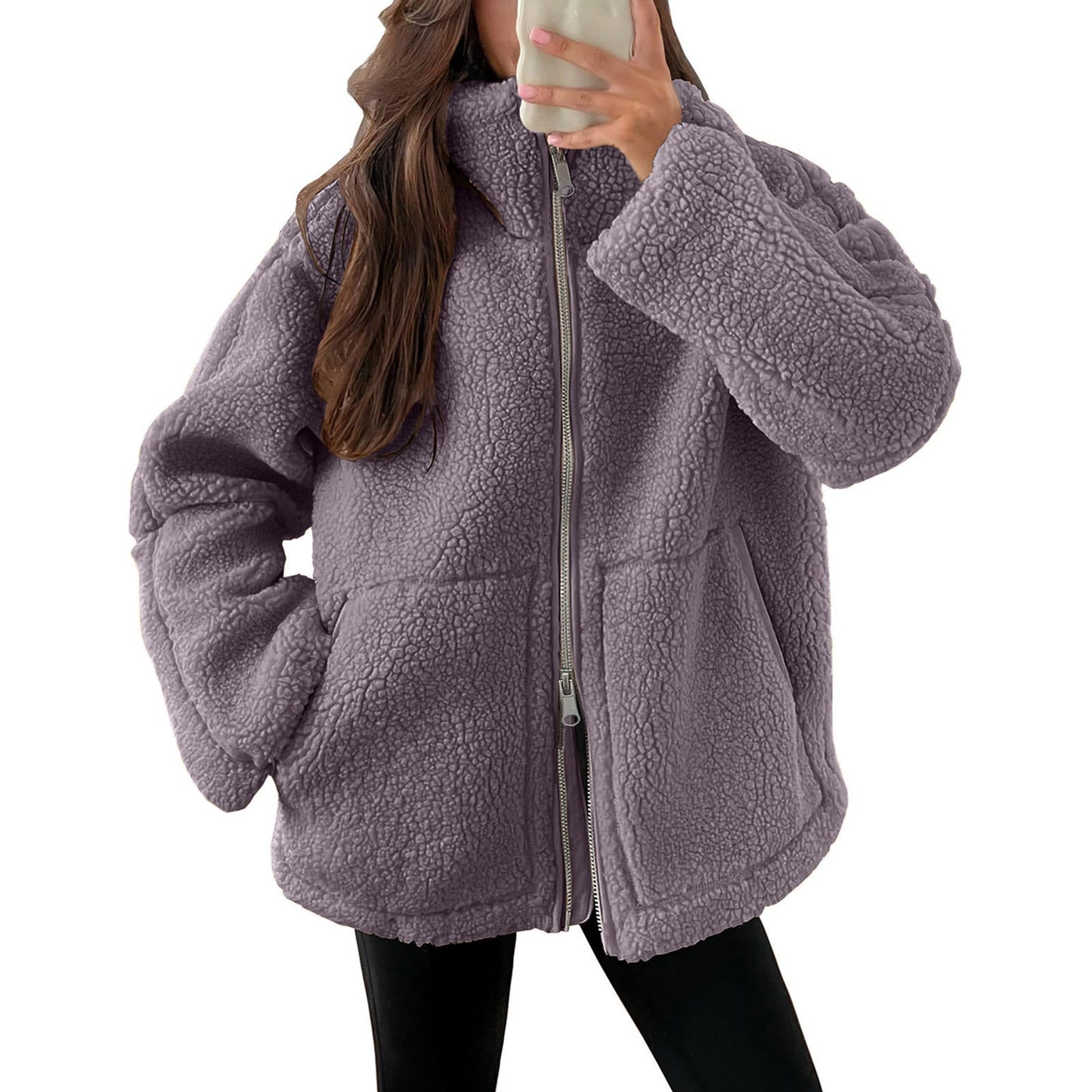Veste femme souple aspect nounours en laine