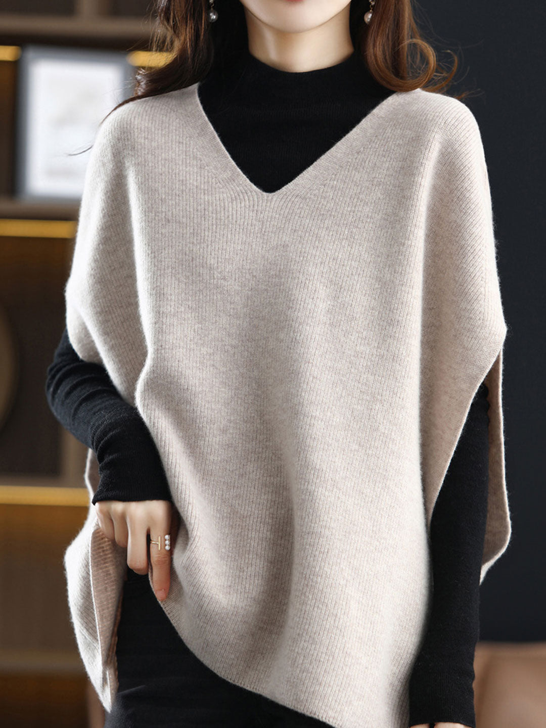 Pull-over tricoté pour femme Col en V Uni