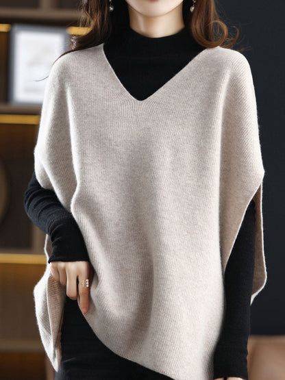 Pull-over tricoté pour femme Col en V Uni