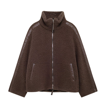 Manteau chaud en laine à col roulé pour femme