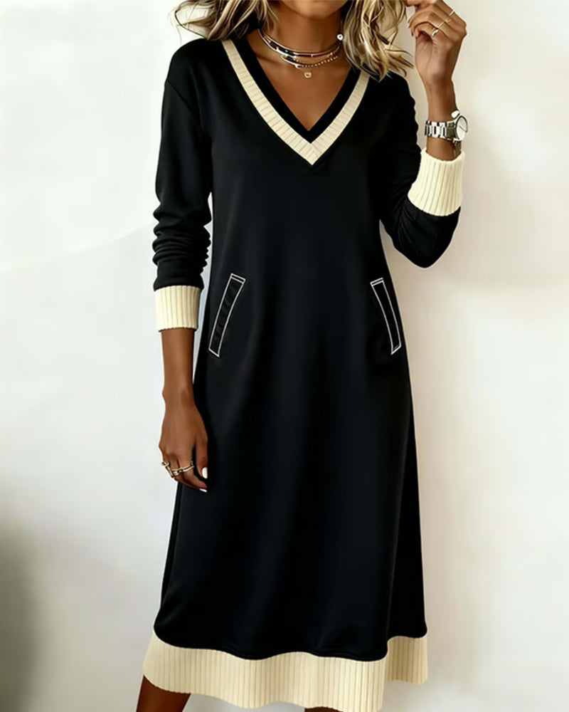 Robe élégante Manches longues Col en V
