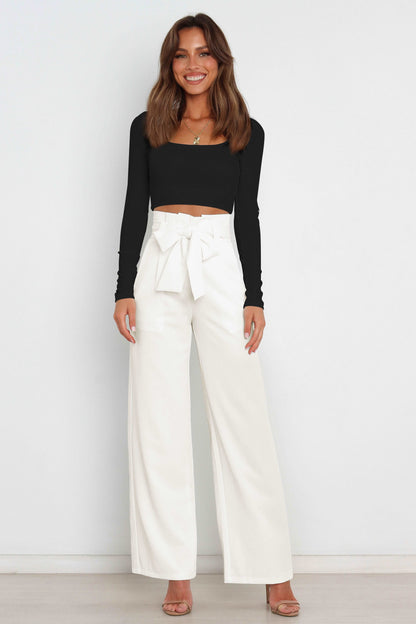 Pantalon paperbag moderne taille haute avec nœuds