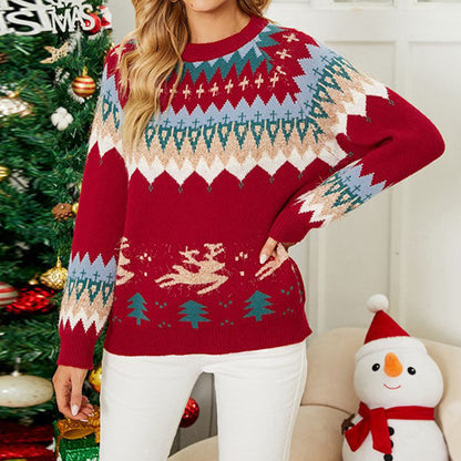 Pull en tricot confortable à col rond pour femme