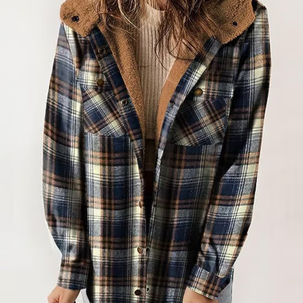 Veste d'automne à carreaux Décontractée à capuche