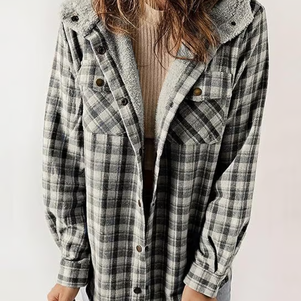 Veste d'automne à carreaux Décontractée à capuche