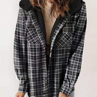 Veste d'automne à carreaux Décontractée à capuche