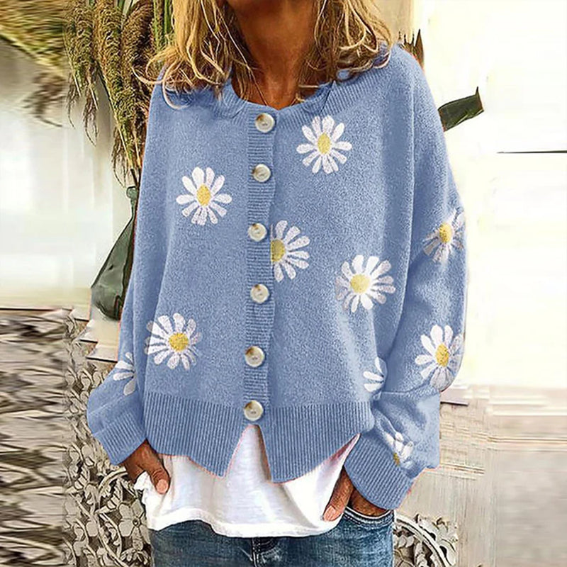 Gilet tricoté pour femme, motif fleurs d'automne, surveste