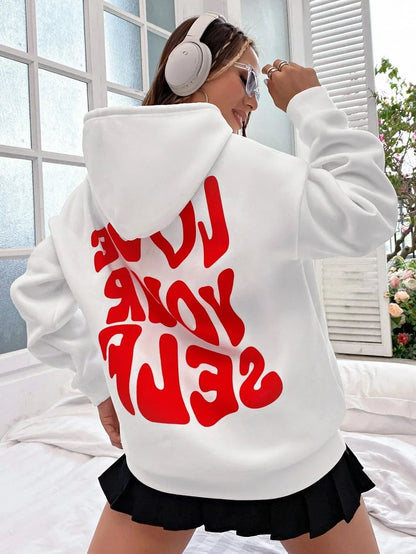 Sweat à capuche oversize pour femme avec imprimé "Self-Love"
