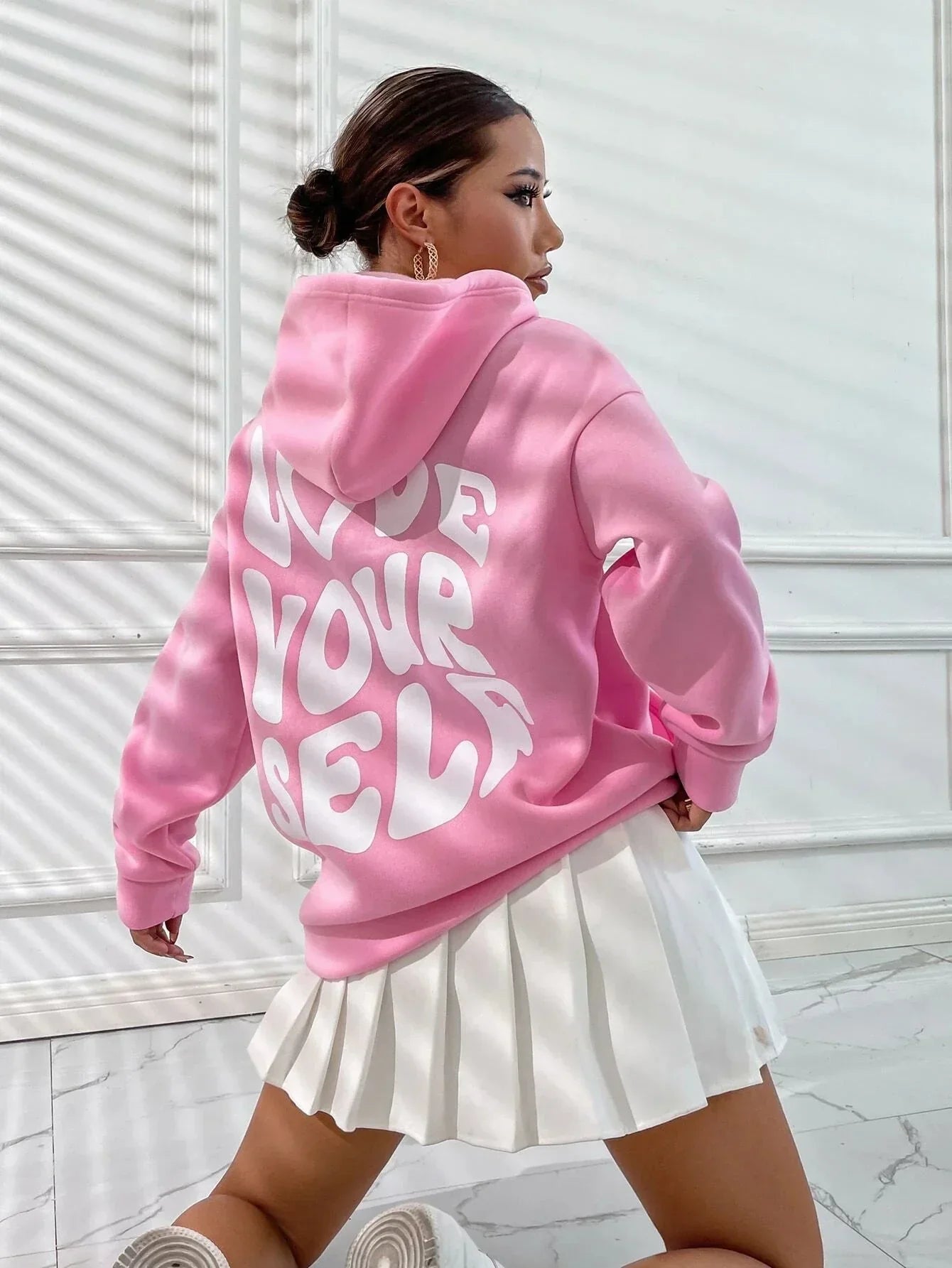 Sweat à capuche oversize pour femme avec imprimé "Self-Love"