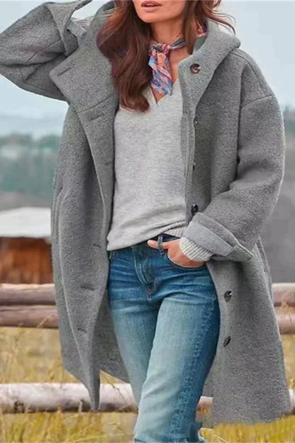Veste de mi-saison femme à capuche et boutons, style moderne