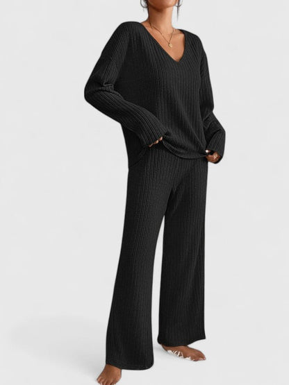 Ensemble de loungewear pour femme - Pantalon confortable en maille côtelée