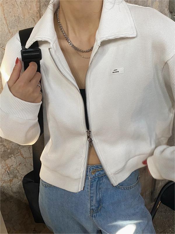 Veste femme stylée blanc gris fermeture éclair