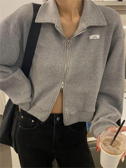 Veste femme stylée blanc gris fermeture éclair