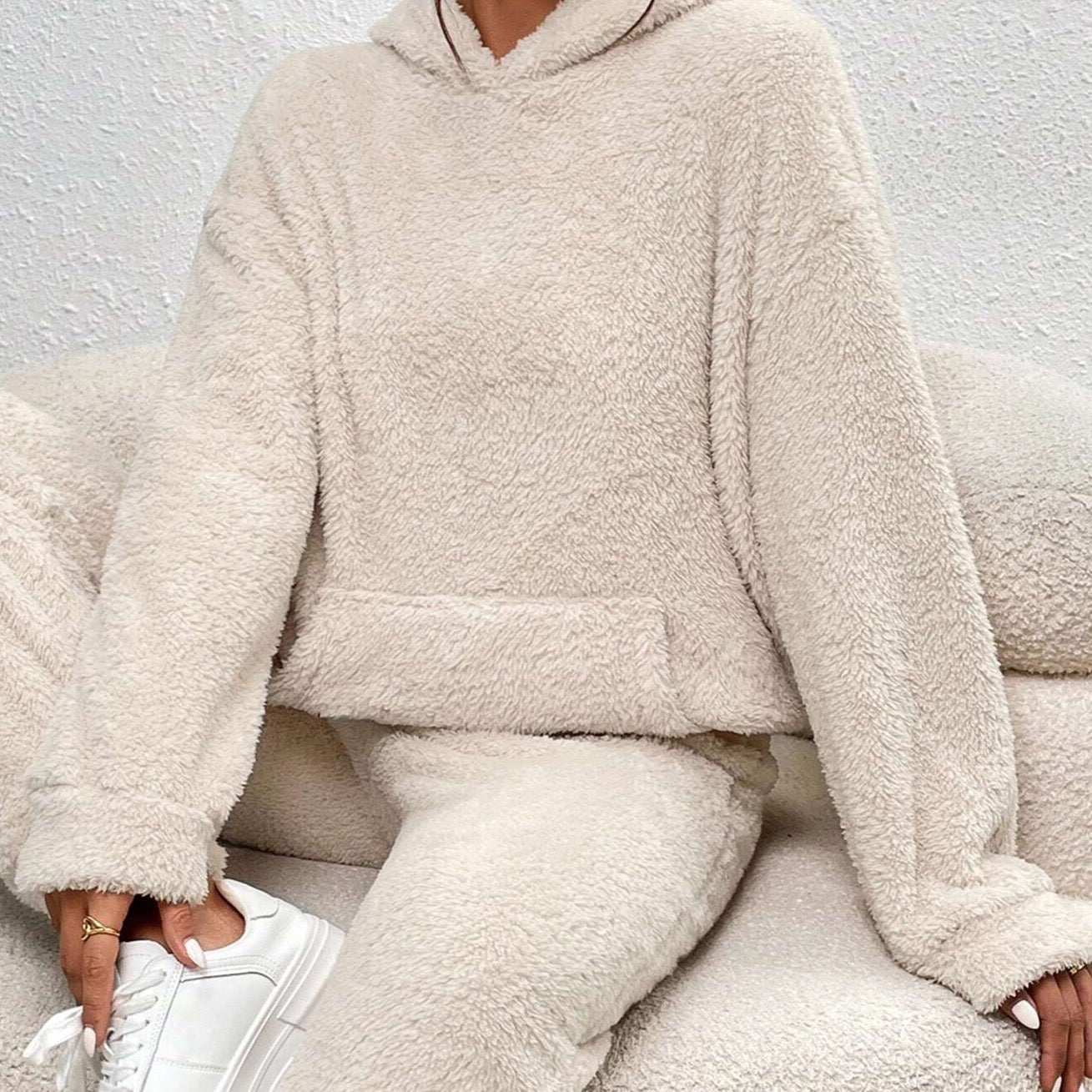 Ensemble Loungewear Femme Doux Veste Teddy à Capuche