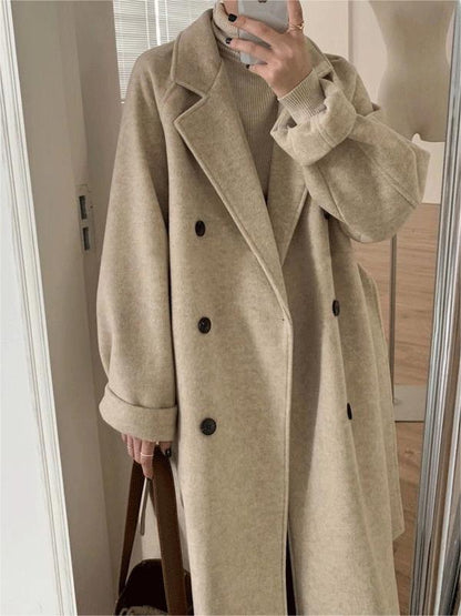 Manteau long stylé oversized col revers avec ceinture