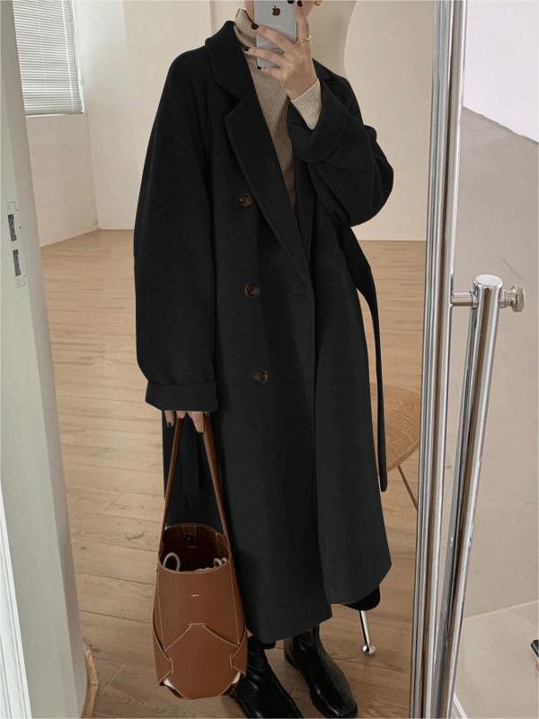 Manteau long stylé oversized col revers avec ceinture
