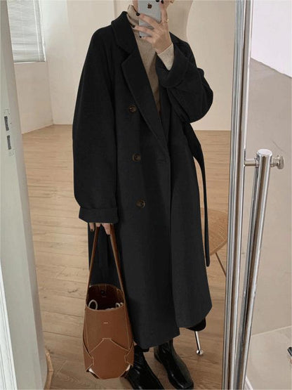 Manteau long stylé oversized col revers avec ceinture