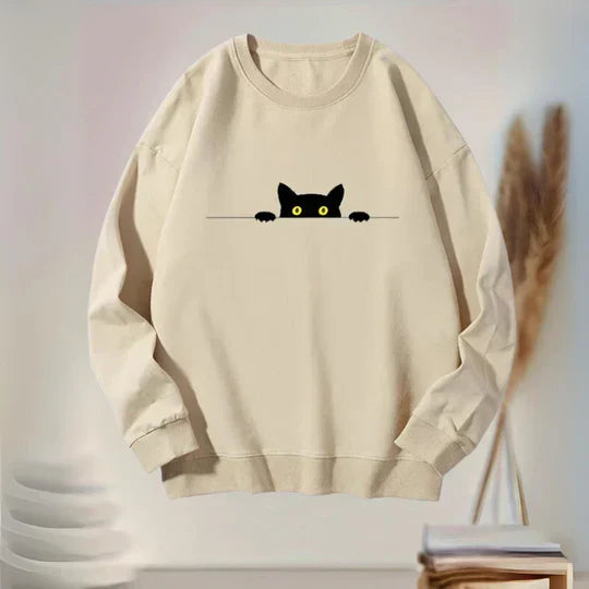 Katie - Damen Sweatshirt Katzen Motiv Schwarz Weich - IdealeKleiden