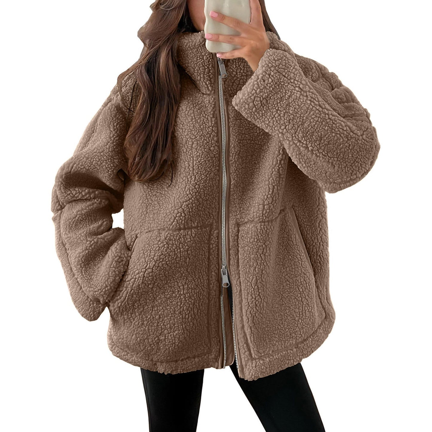 Veste femme souple aspect nounours en laine