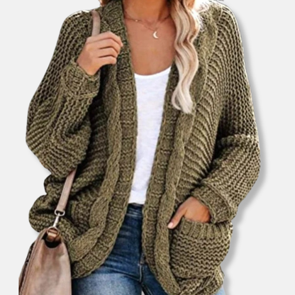 Cardigan oversize en laine à côtes et poches avant