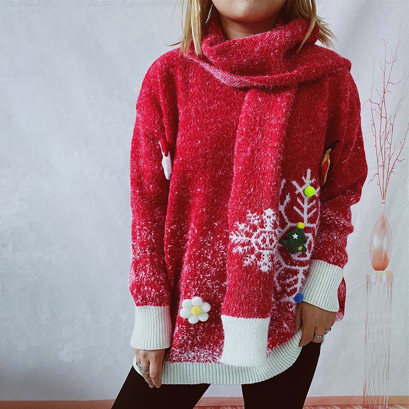Ensemble pull de Noël avec écharpe