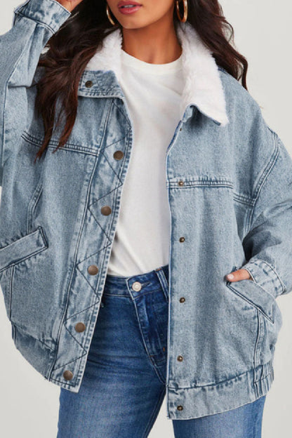 Veste en jean élégante manches longues motif patchwork
