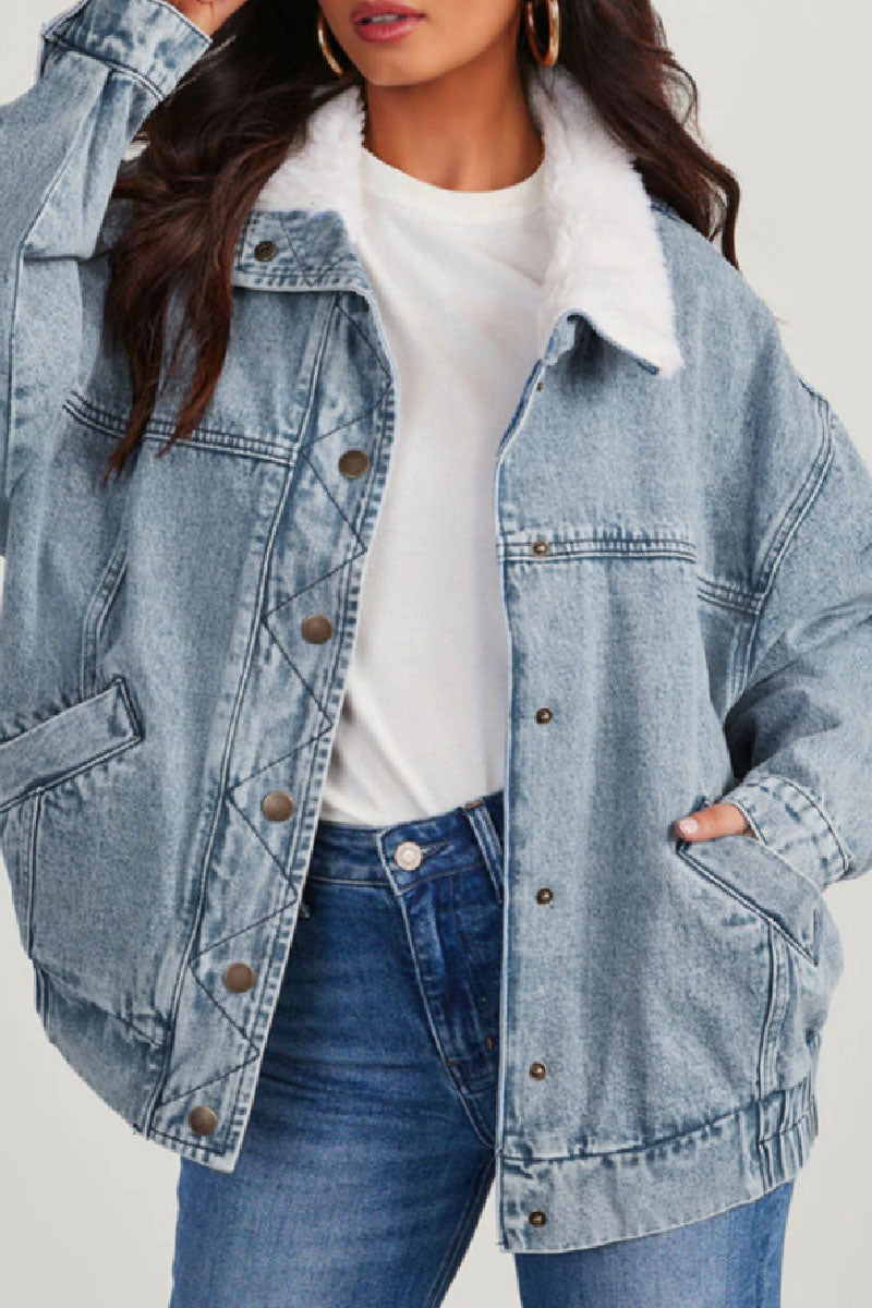 Veste en jean pratique à col rabattu et manches longues