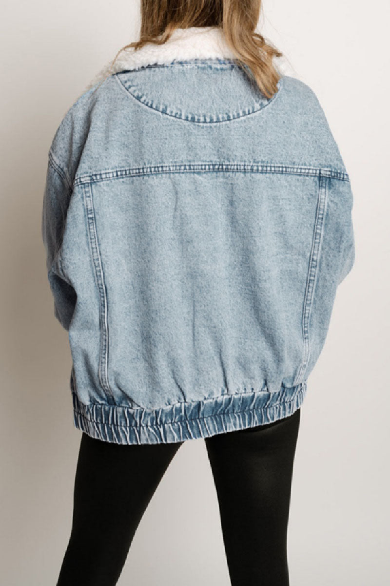 Praktische Denimjacke Mit Umlegekragen Langarm - IdealeKleiden