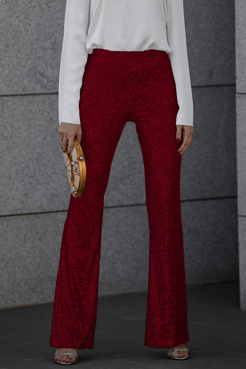 Pantalon à paillettes femme style patte d'éléphant