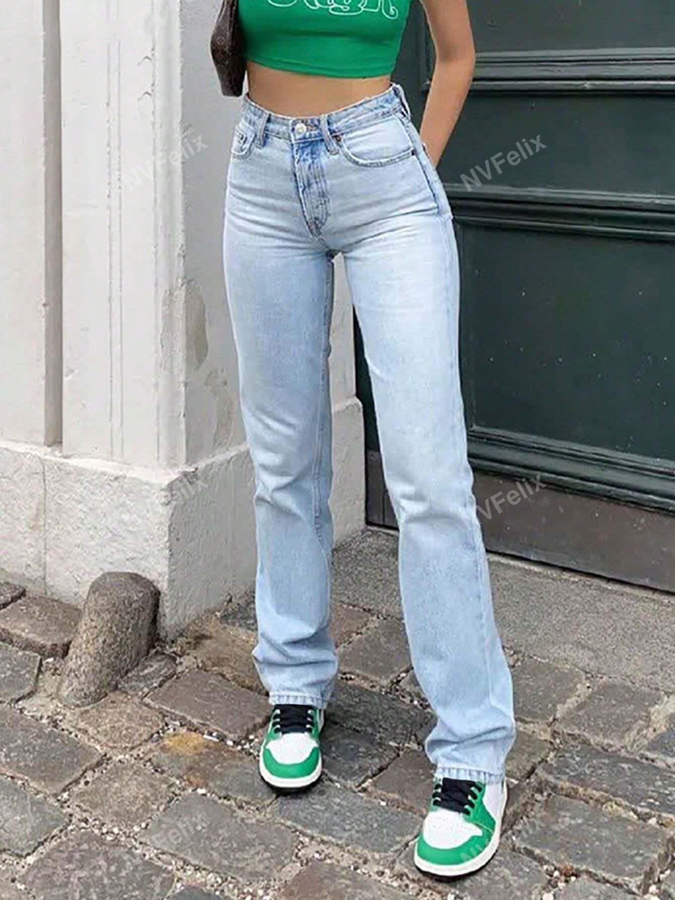 Jean droite femme taille haute