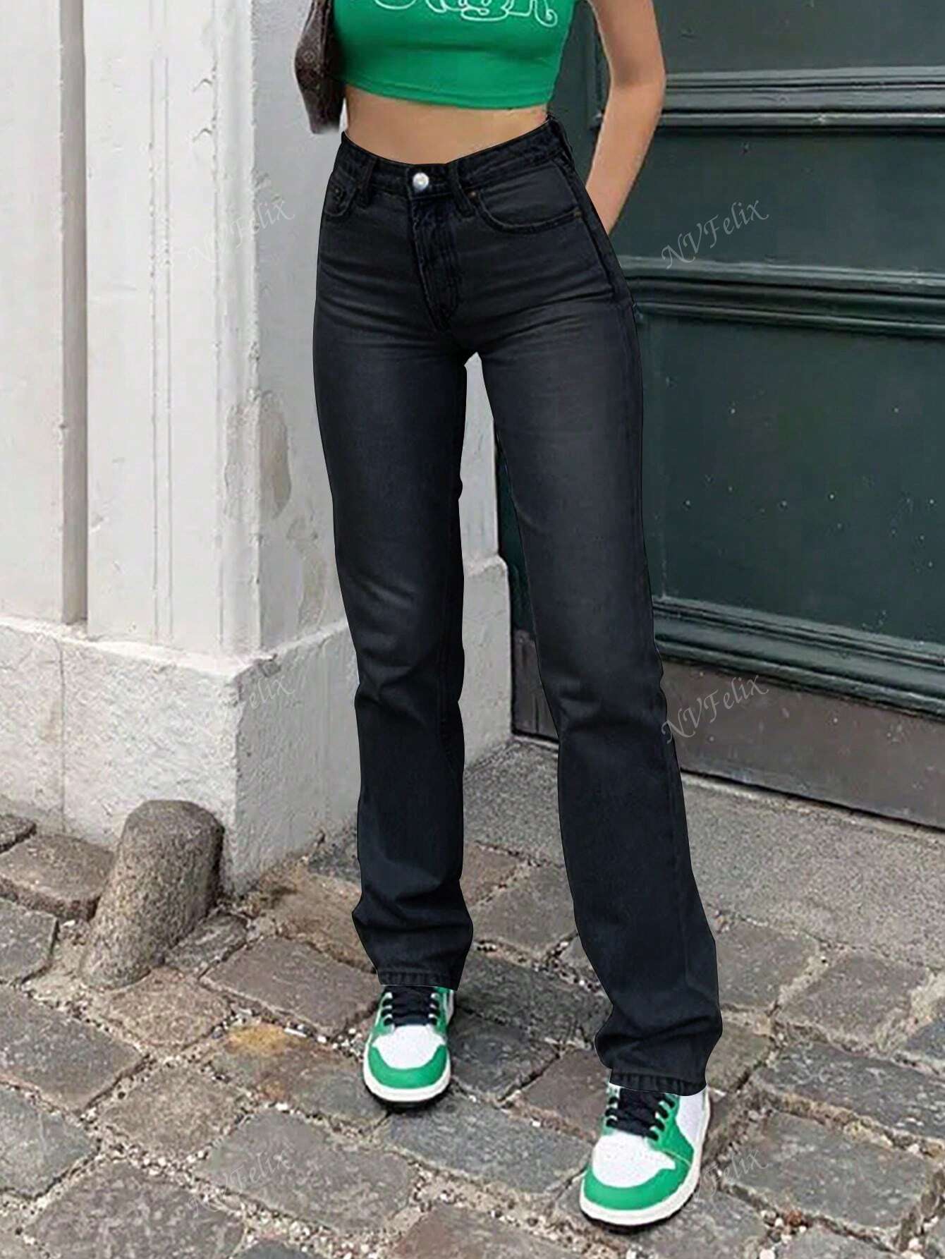 Jean droite femme taille haute