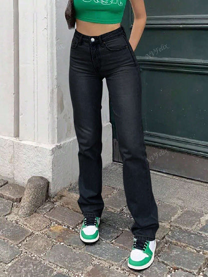 Jean droite femme taille haute