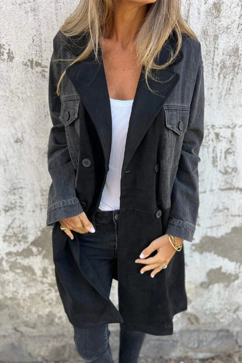 Veste en jean tendance Gris Bleu Col contrastant