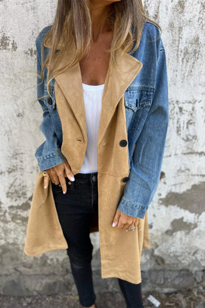 Veste en jean tendance Gris Bleu Col contrastant
