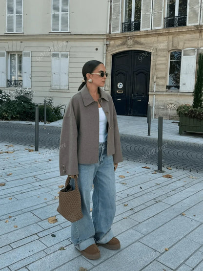 Elegante Wolljacke Herbstlich Chic Design - IdealeKleiden