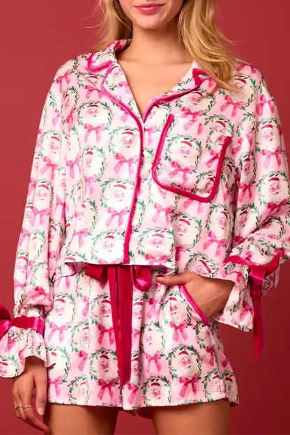 Sweat-shirt de Noël Père Noël manches longues col contrastant