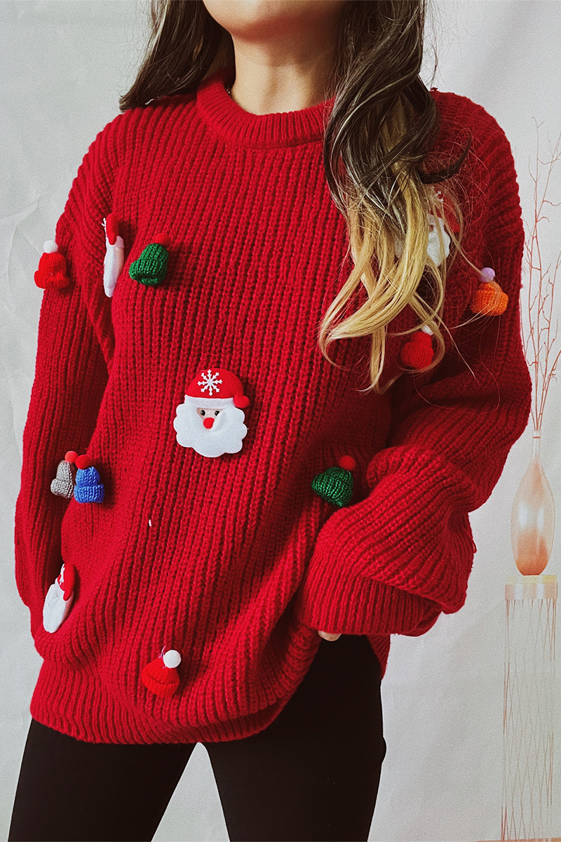 Weihnachtspullover Lässig Rundhalsbaum Mütze Baum Design - IdealeKleiden