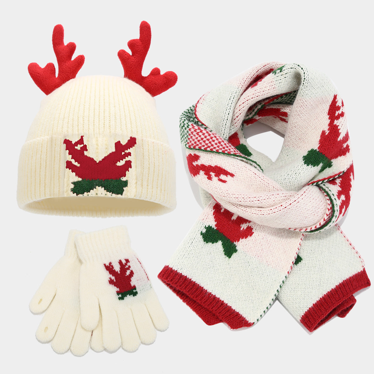 Ensemble de Noël écharpe, bonnet renne et gants 3 pièces