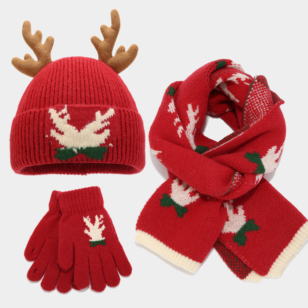 Ensemble de Noël écharpe, bonnet renne et gants 3 pièces