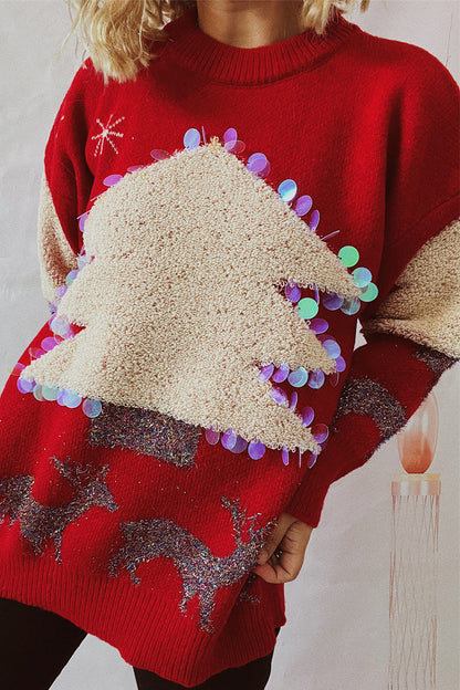 Weihnachts-Pullover Lässig Glitzer Pailletten Design - IdealeKleiden