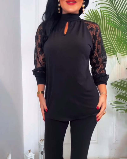 Vêtements élégants | Robe femme Unie Manches dentelle Patchwork