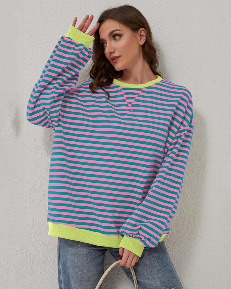 Sweat-shirt grandes tailles rayé manches longues
