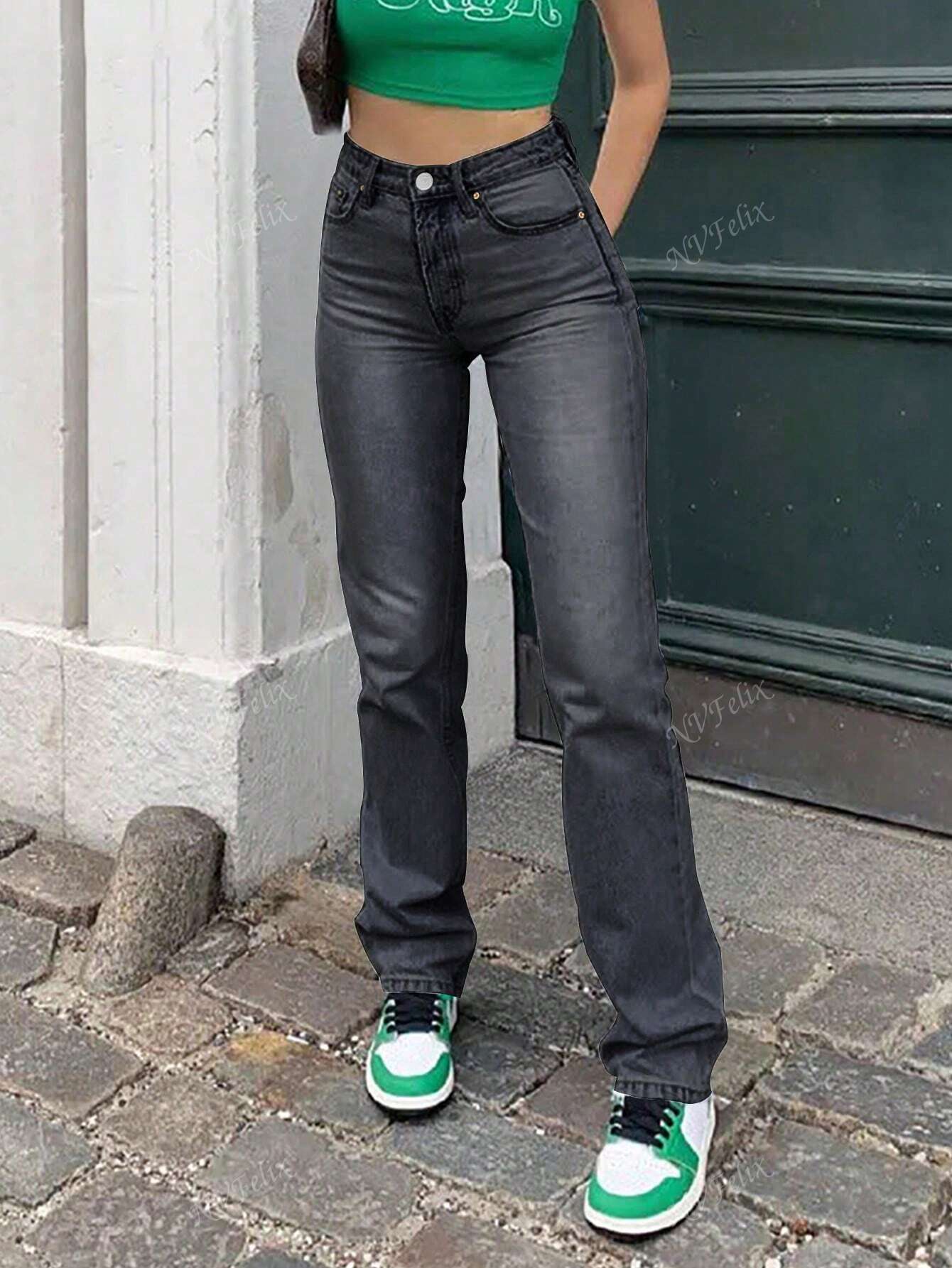 Jean droite femme taille haute